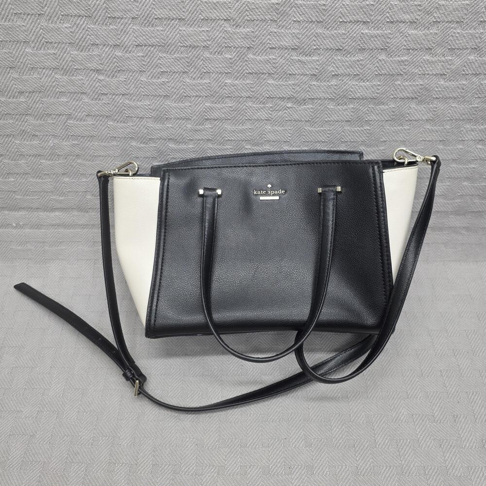 Kate Spade New York Satchel Bag Womens Small Black White Leather Studded